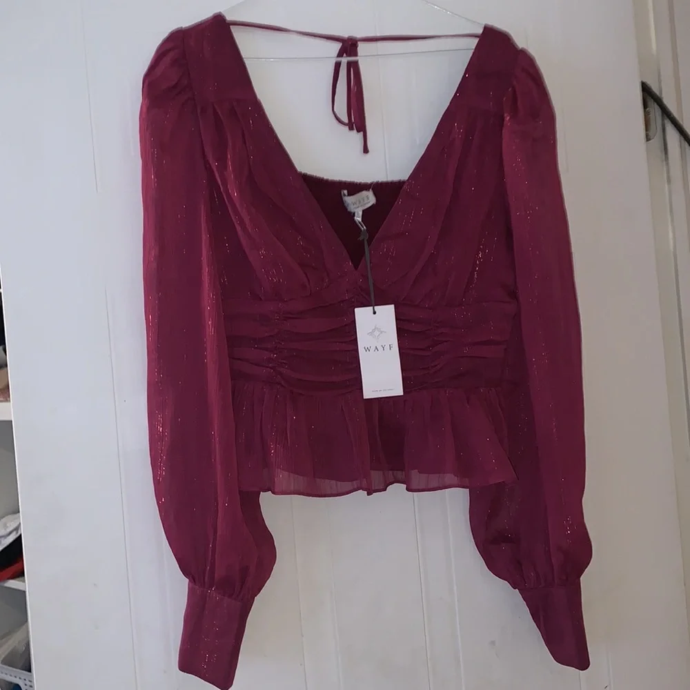 Wayf | Glitter Long Sleeve V Neck Blouse Size Large - Picture 3 of 7